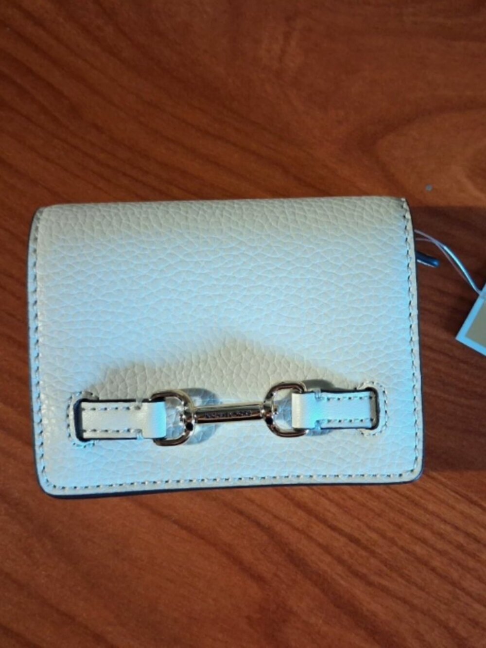 Michael Kors Carson Small Flap Pebbled Leather Card Wallet Light Cream NWT $178
